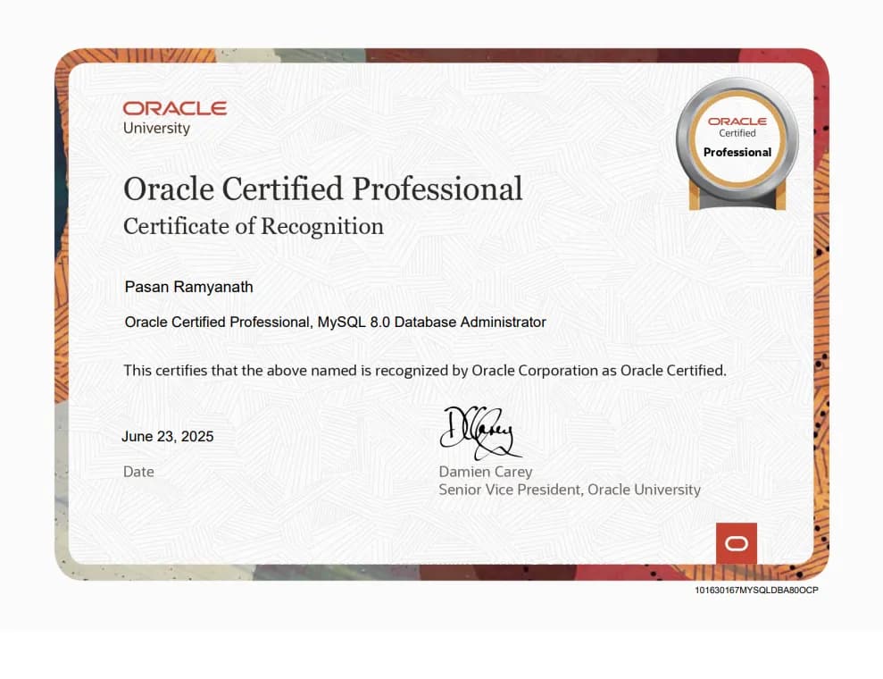 Oracle Certified Professional (OCP), MySQL 8.0 Database Administrator